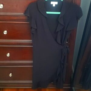DressBarn black wrap dress with ruffled sleeves and hem